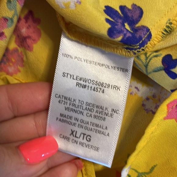 PLEIONE yellow floral garden blouse shirt sleeve tiered ruffle size XL - Picture 6 of 10